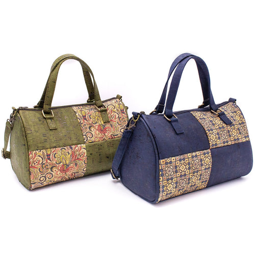 Duffle bag green and blue cork with pattern women