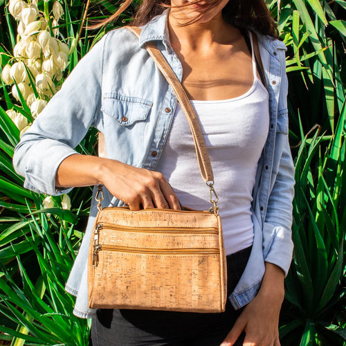 Natural with silver cork crossbody